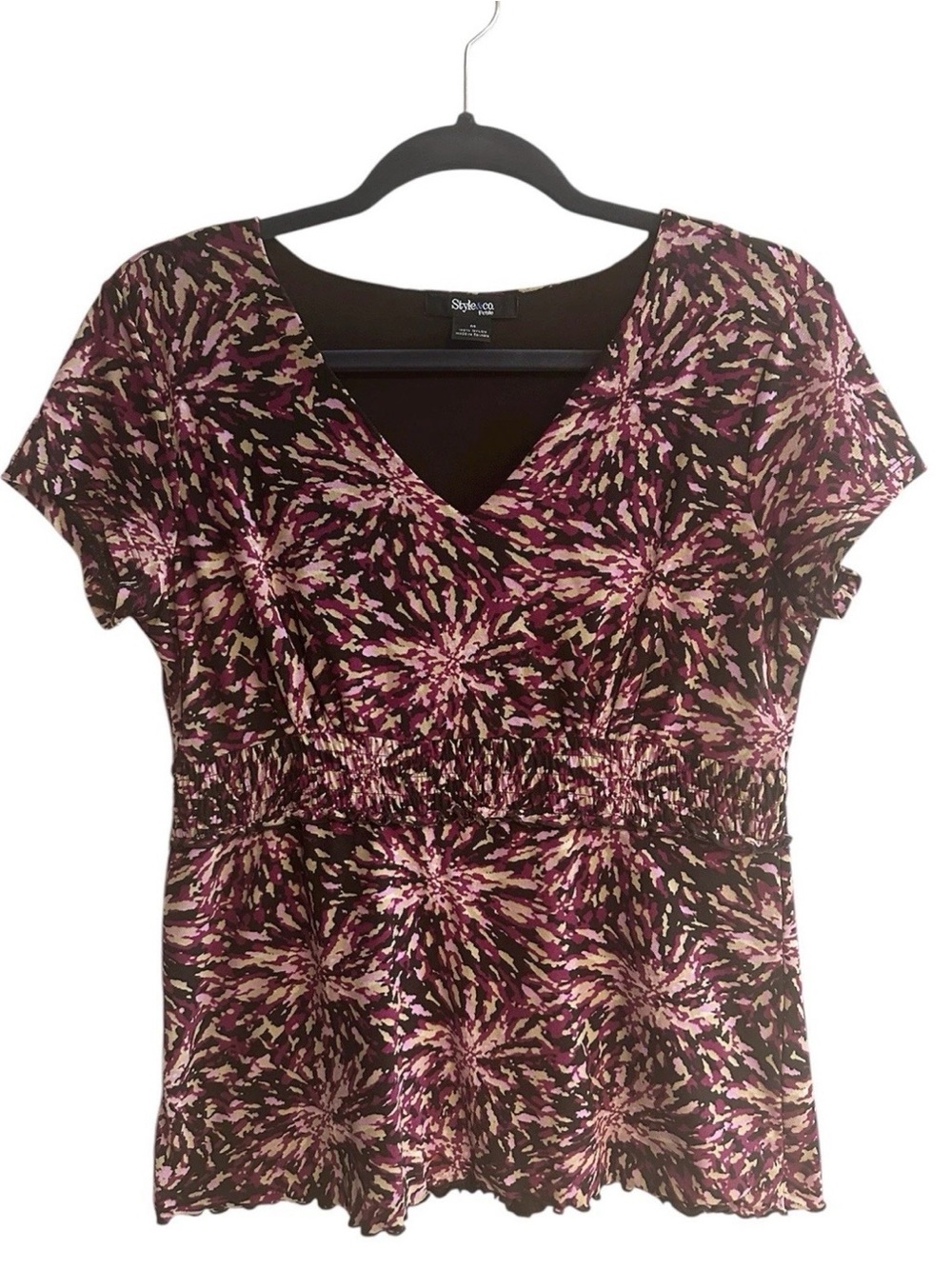 Y2K Women's Babydoll Empire Waist Top Pink & Brown SZ M Petite 90s Feminine
